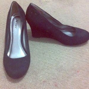 Black faux suede wedges
