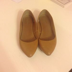 Tan pointed toe flats
