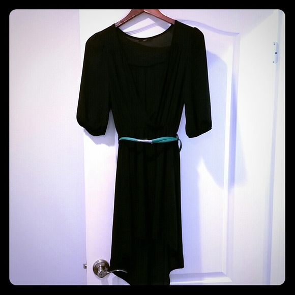 Classy black high low V neck dress