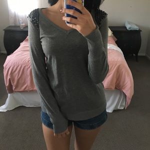 Grey forever21 longsleve top with black jewels