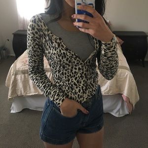 Short black/white/grey animal print cardigan