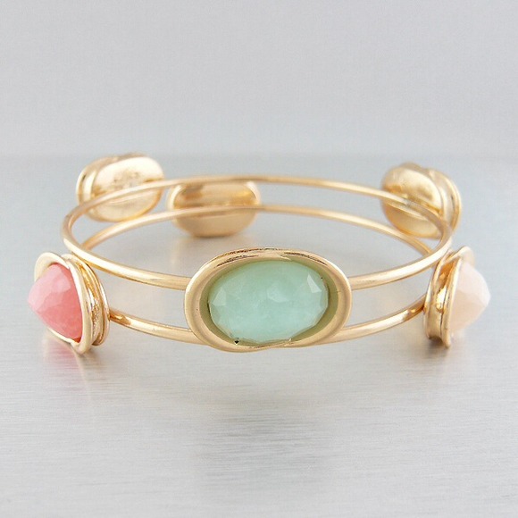 Coral & Aqua Cabachon Bangle Set