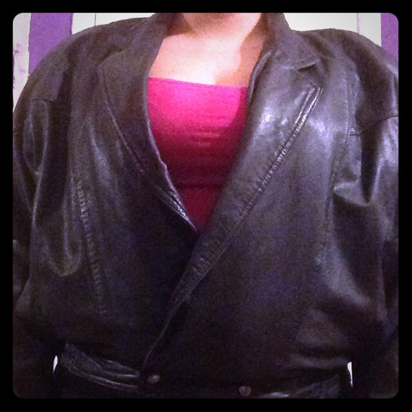80s leather jacket with shoulder pads