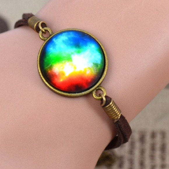 Jewelry - Unique suede rainbow galaxy pendent bracelet