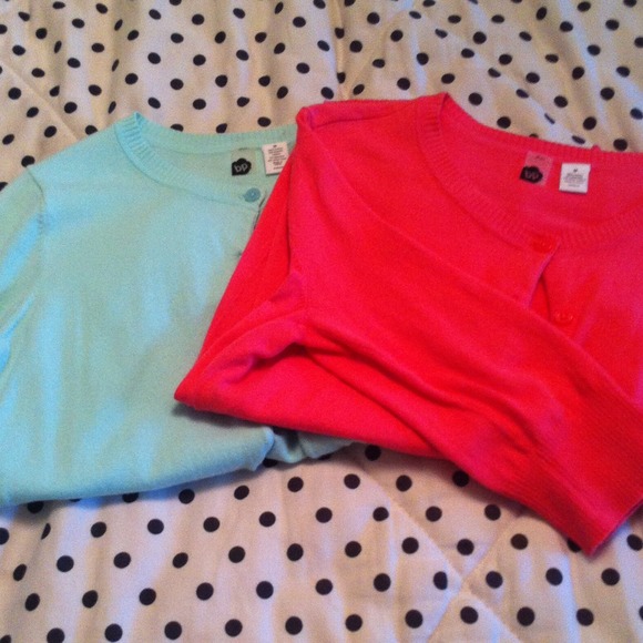 Turquoise and pink cardigans