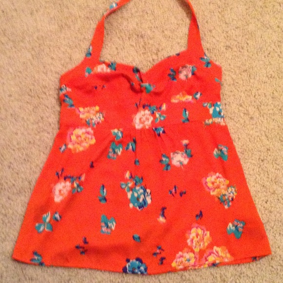 Silky Orange Floral Halter Top