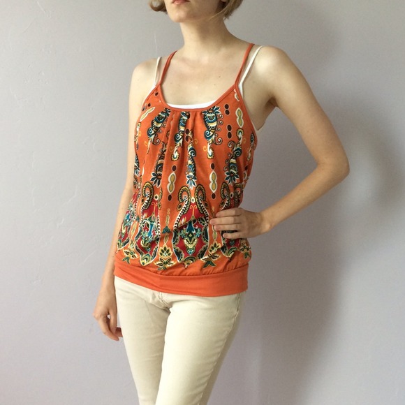 Orange paisley layered tank
