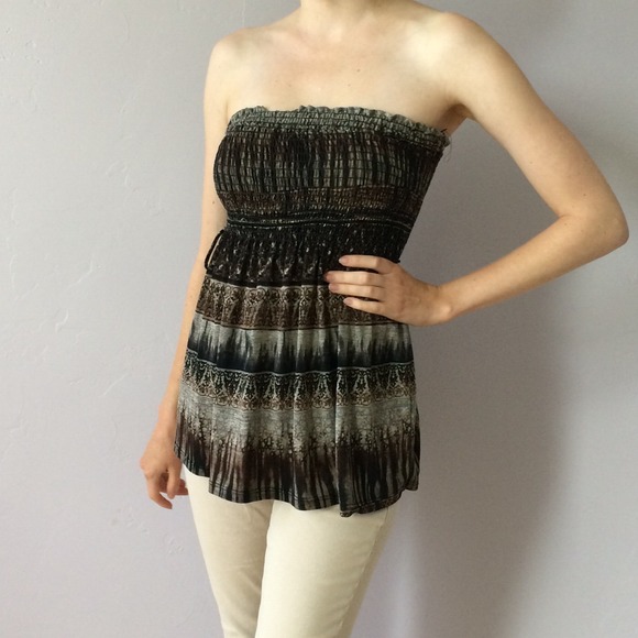 Tribal watercolor print strapless top