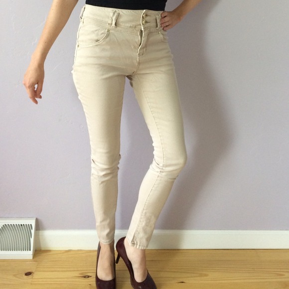 khaki jeggings high waisted