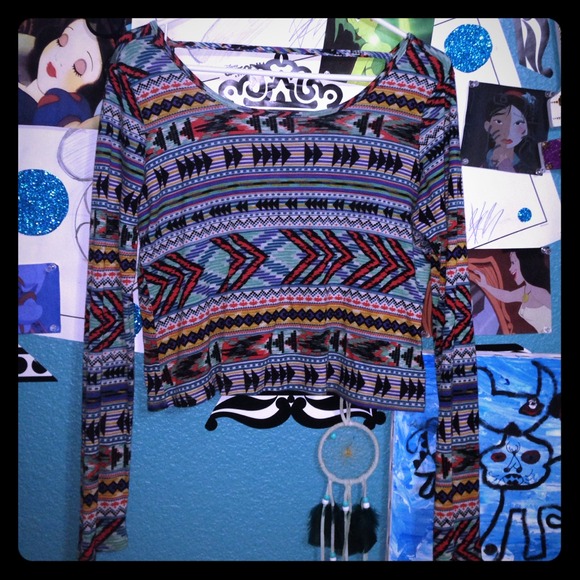 Tribal Long Sleeve, Open Back Crop Top