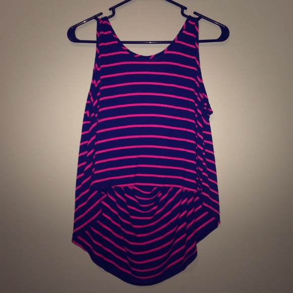 Navy blue and pink crop top high low w/ open back
