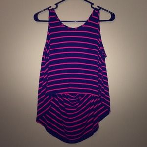 Navy blue and pink crop top high low w/ open back