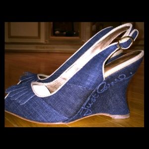 Just Cavalli Blue Denim Wedge