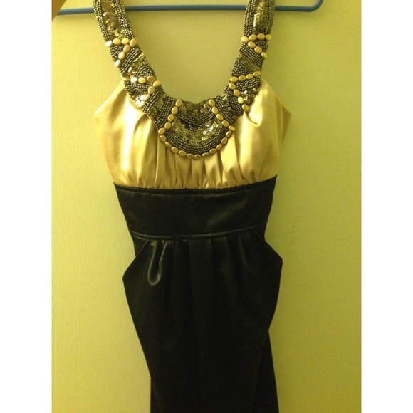 Gold and black beaded collar dress