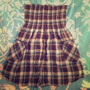 Strapless hipster plaid top