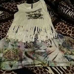 Skater skirt and matching fringe shirt