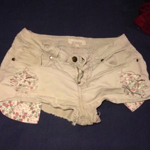 Forever 21 tan shorts w/ strawberry design pockets