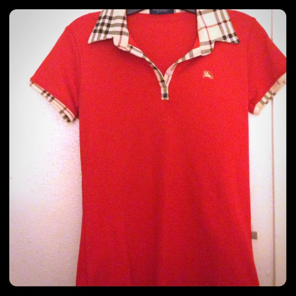 Red Burberry Polo Shirt