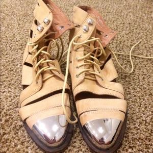 Jeffrey Campbell tan slashed combat boots