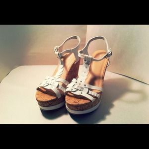 White cork wedge sandals