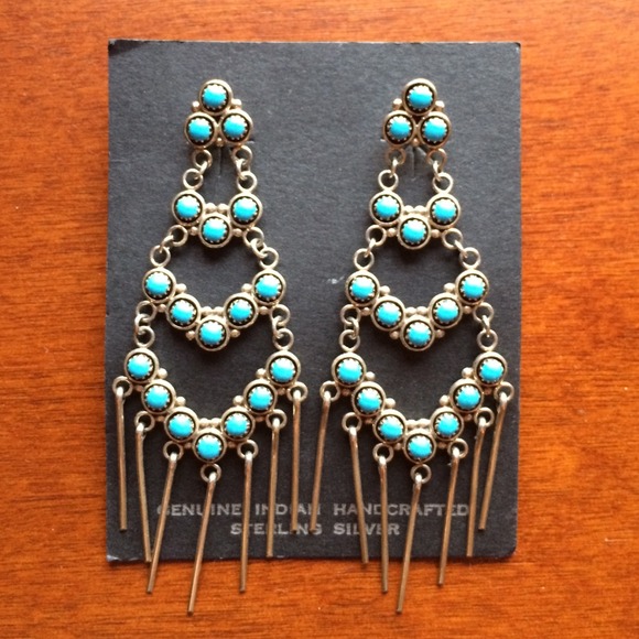 Native made real turquoise/sterling silver earring