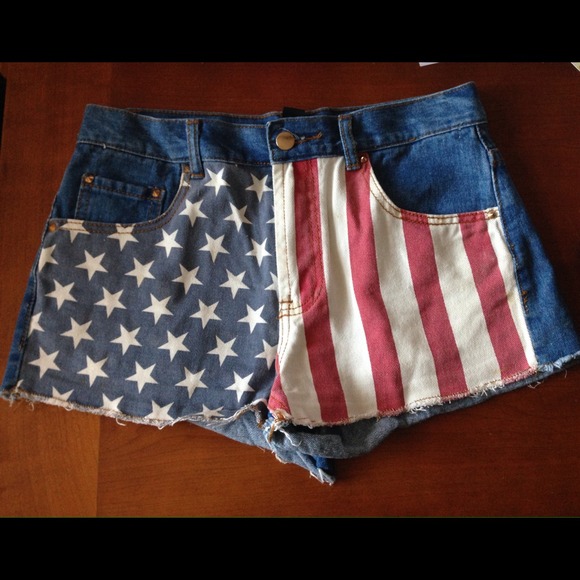 Denim American Flag Print Shorts