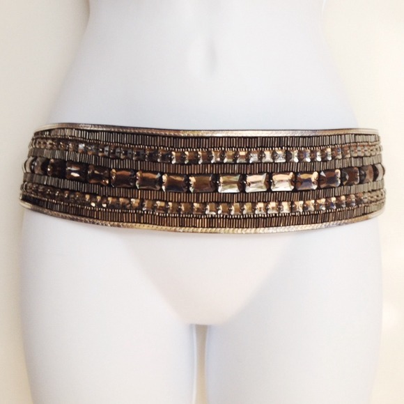 Anthropologie Grey Jewel Stretchy Belt S