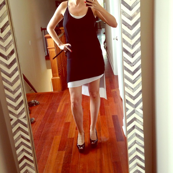 Black and white asymmetrical hemline BCBG Dress