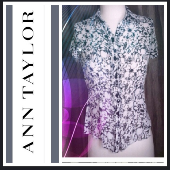 100% silk Ann Taylor  size 2P black & white top