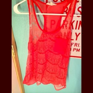 Coral lace tank