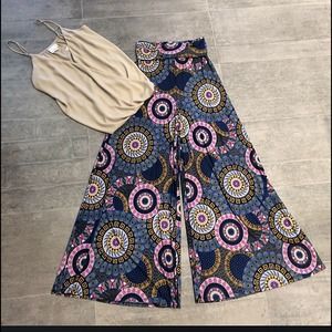 Printed flare fold over palazzo pants!