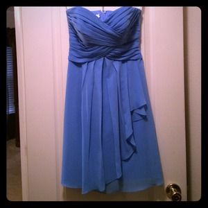 David's Bridal strapless dress in cornflower blue