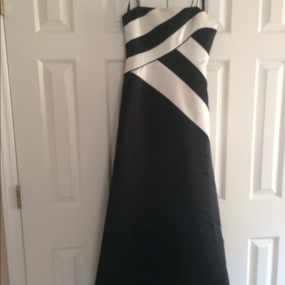 Black and white lace up back formal gown