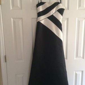 Black and white lace up back formal gown