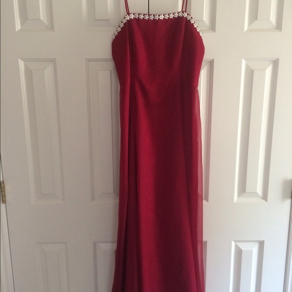 Bright burgundy floor length gown