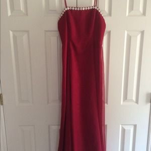 Bright burgundy floor length gown