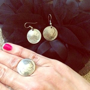 Ring and earrings Buffalo nickel set