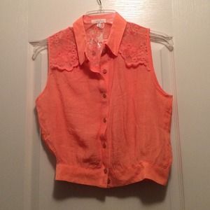 Peach button up top with lace detail