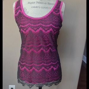 Pink and Gray Lace Tank