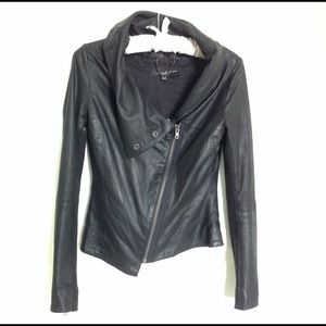 Muubaa Black Leather Cowl Neck Jacket