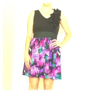 Black & purple, pink, green dress