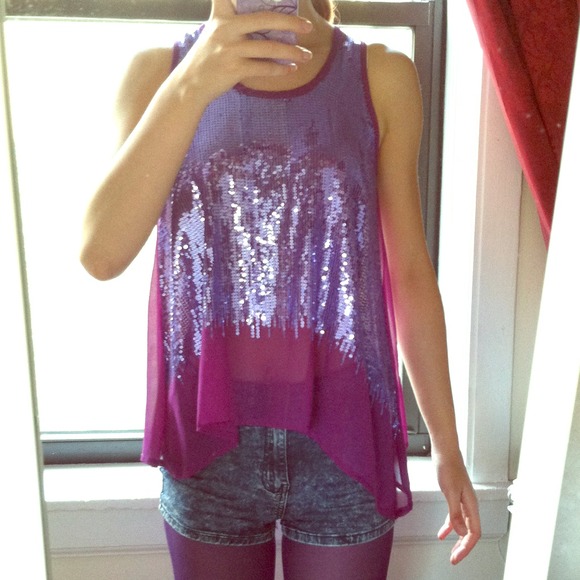 fun & flirt Tops - Purple sequined chiffon tank top