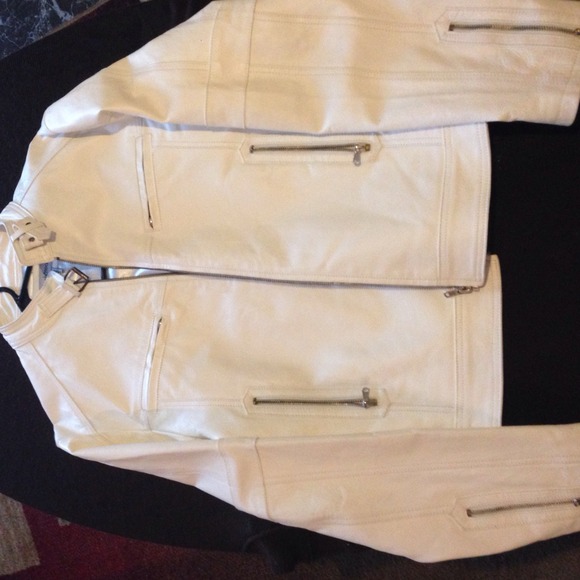 All white leather jacket