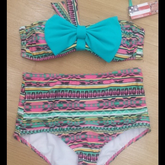 High waisted tribal bikini with bow