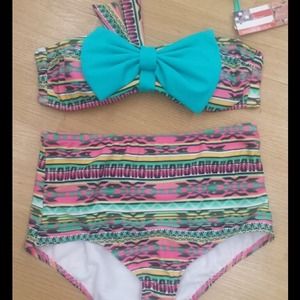High waisted tribal bikini with bow