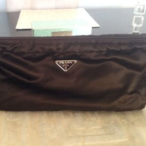 PRADA satin chocolate brown clutch or make up