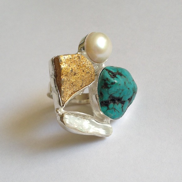 Turquoise mother of pearl ring - Picture 4 of 4