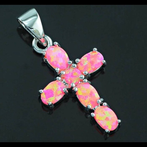 Pink Fire Opal Silver Cross Pendant