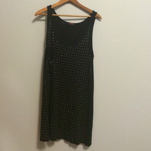 Black rhinestone tank top dress with pocket detail