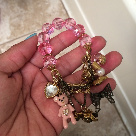 Betsy Johnson Pink Teddy Bear Charm Bracelet